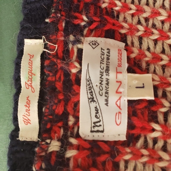 Winter Jaquard Red Blue and Cream Sweater - Picture 7 of 12